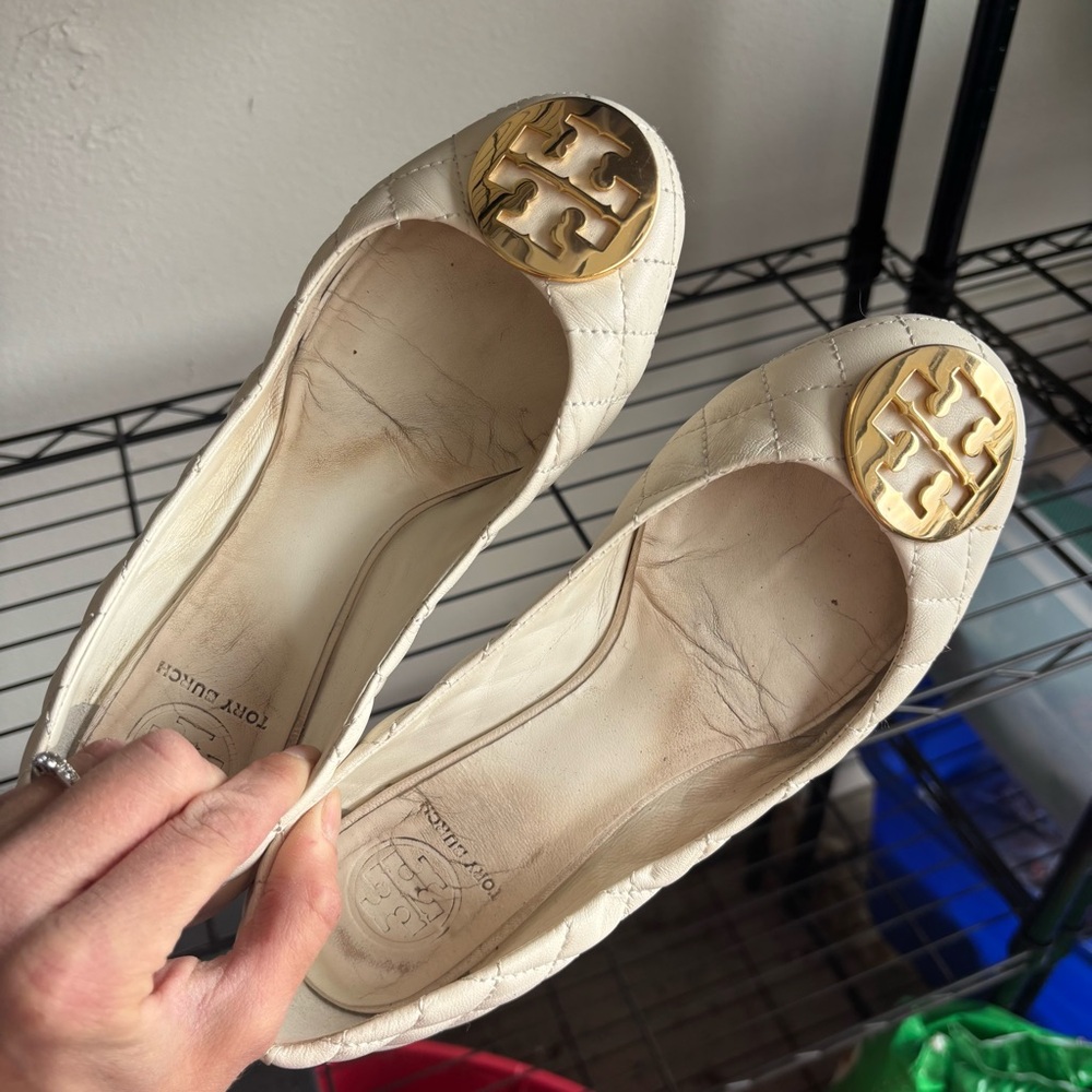Tory Burch Cream Flats with Gold Logo